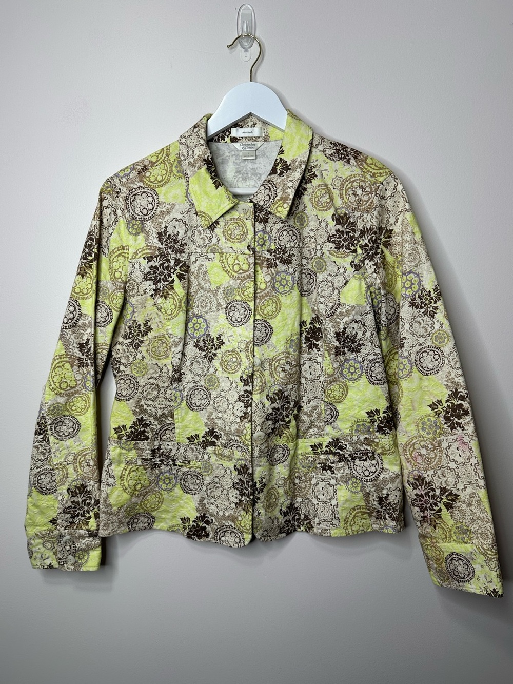 Christopher & Banks Lime Green and Brown Patterned Button-Front Jacket large - Picture 3 of 5